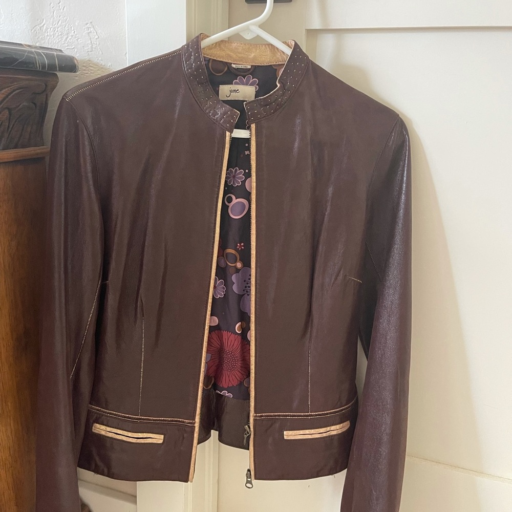 June genuine leather brown jacket